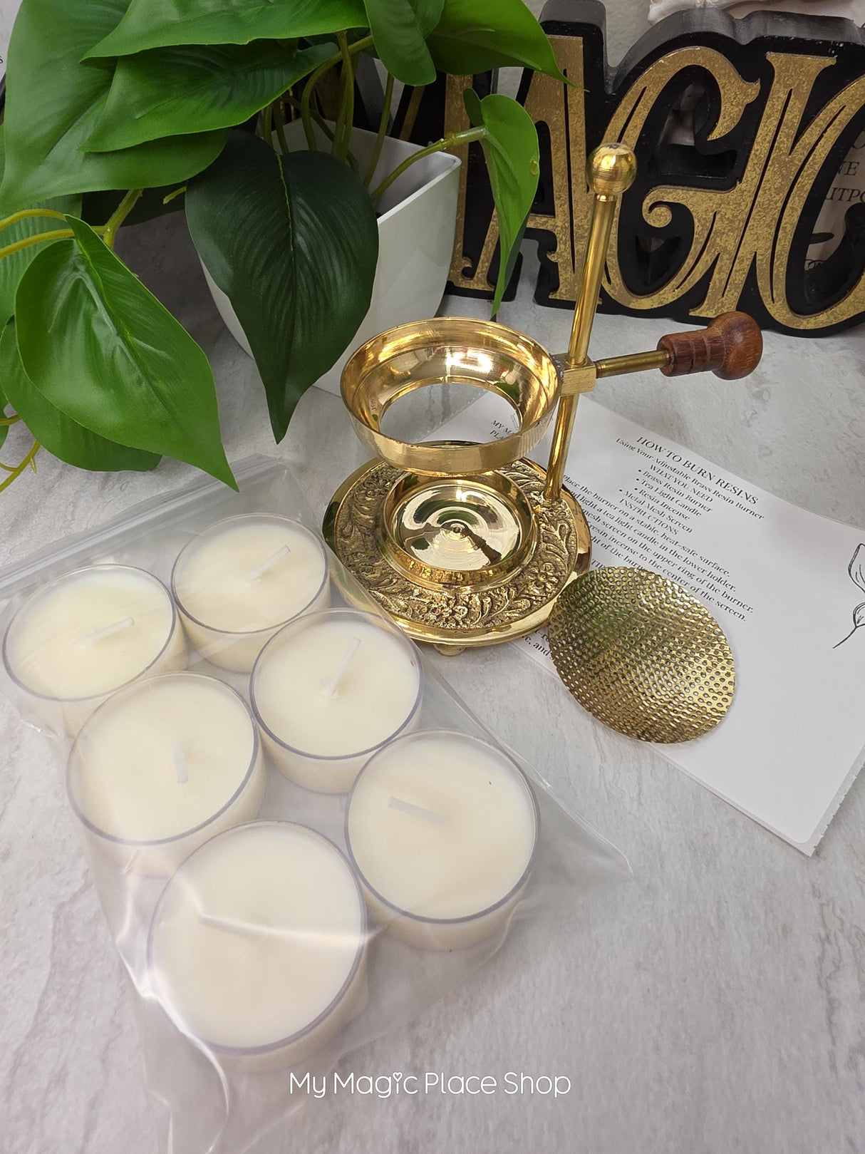 Adjustable Brass Candle Burner Kit | Includes 6 Handmade Soy Tea Lights & Instructions |Fragrance Set