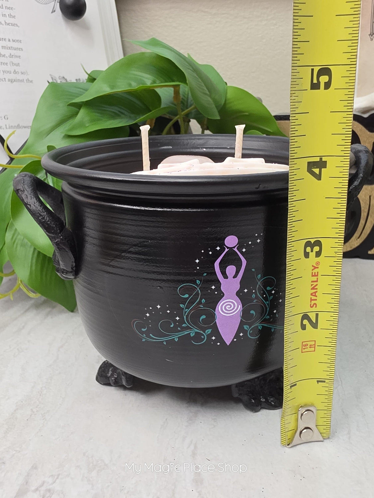 Rose Quartz Cauldron Candle | Handmade Soy Wax | Double Wick Decorative | Witchy Home Decor