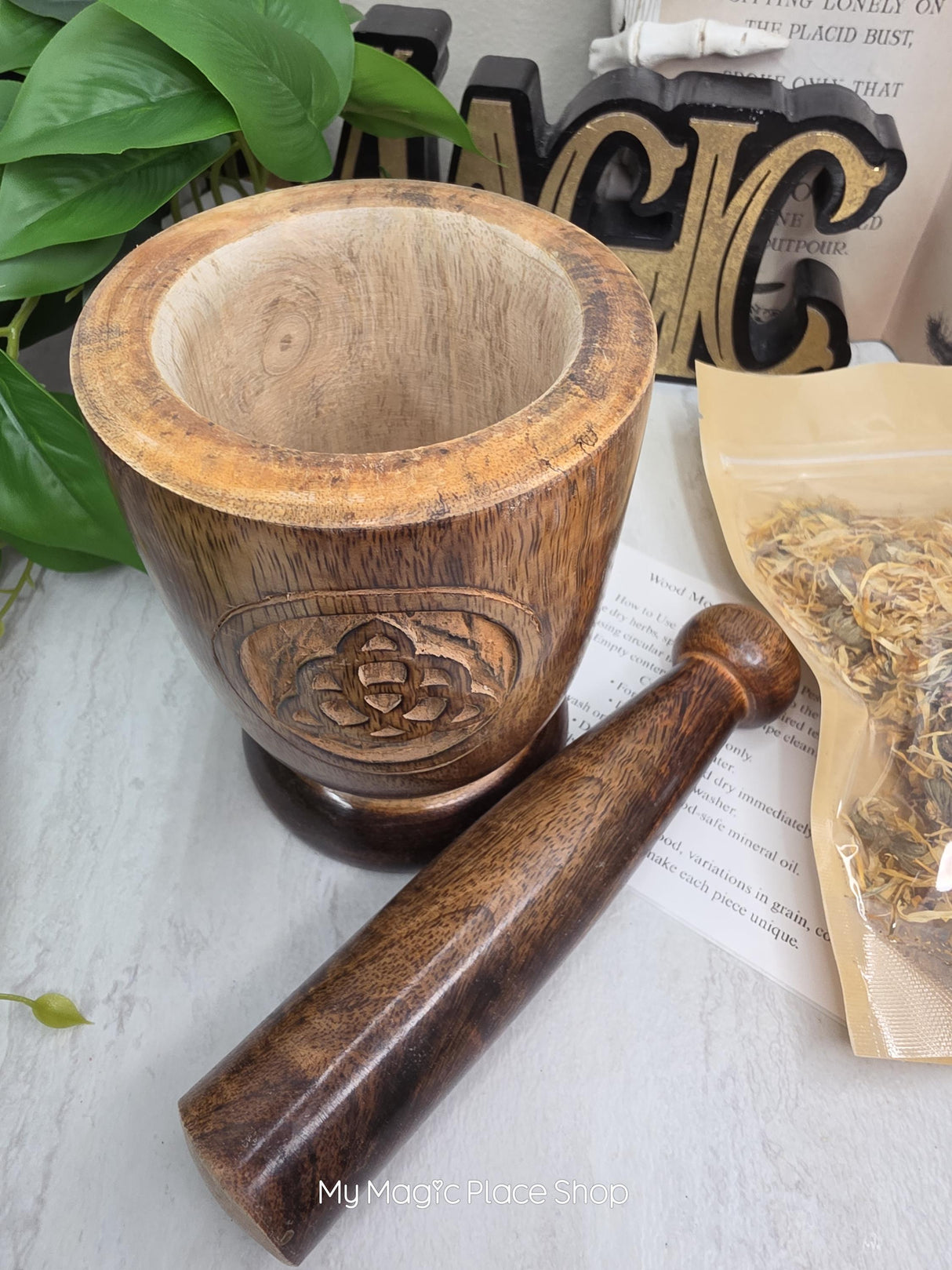 Wood Mortar & Pestle Kit Dried Herb | Herbal Set | Witchcraft Altar | Herb Preparation | Ritual Supplies