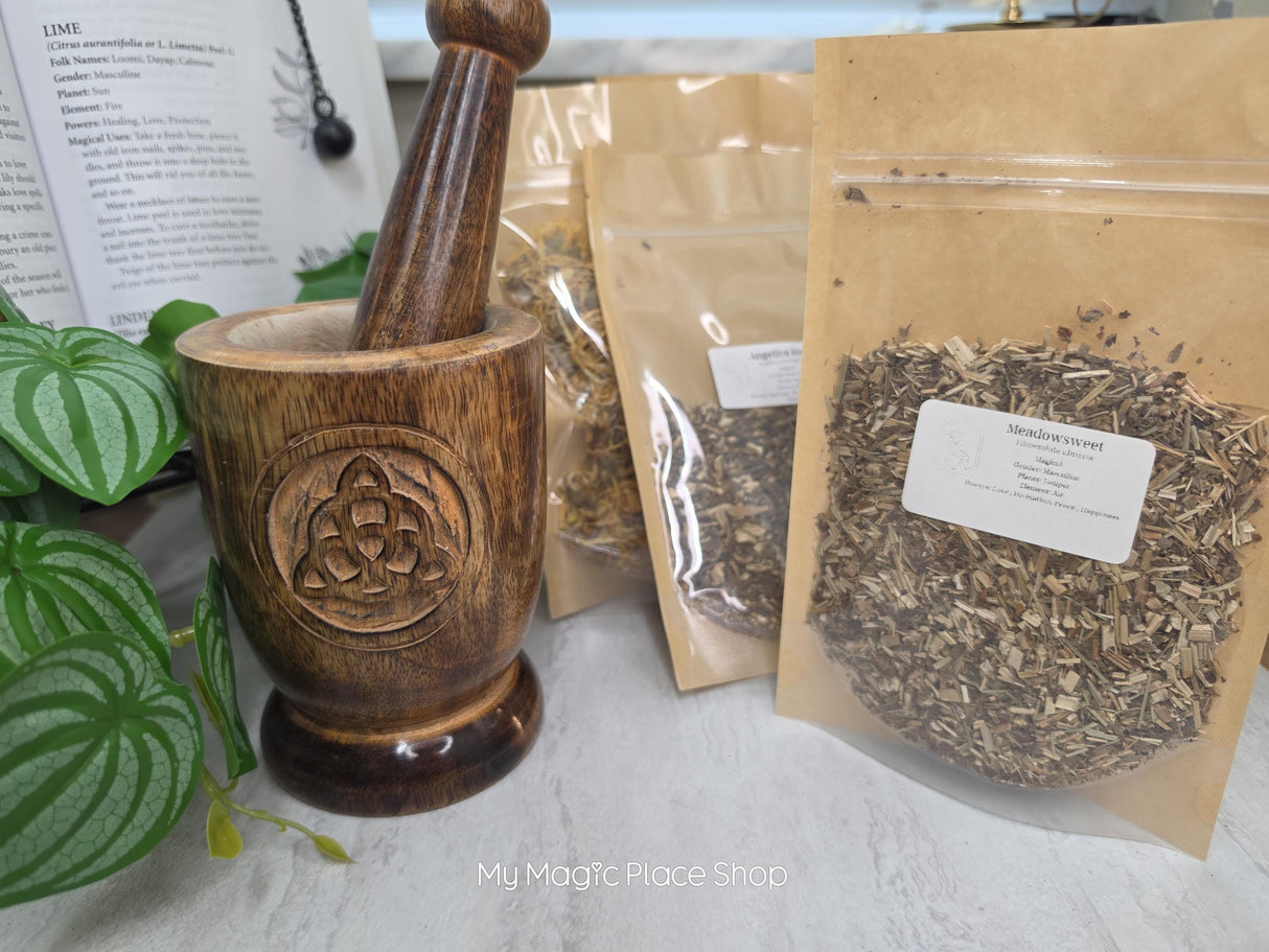 Wood Mortar & Pestle Kit Dried Herb | Herbal Set | Witchcraft Altar | Herb Preparation | Ritual Supplies