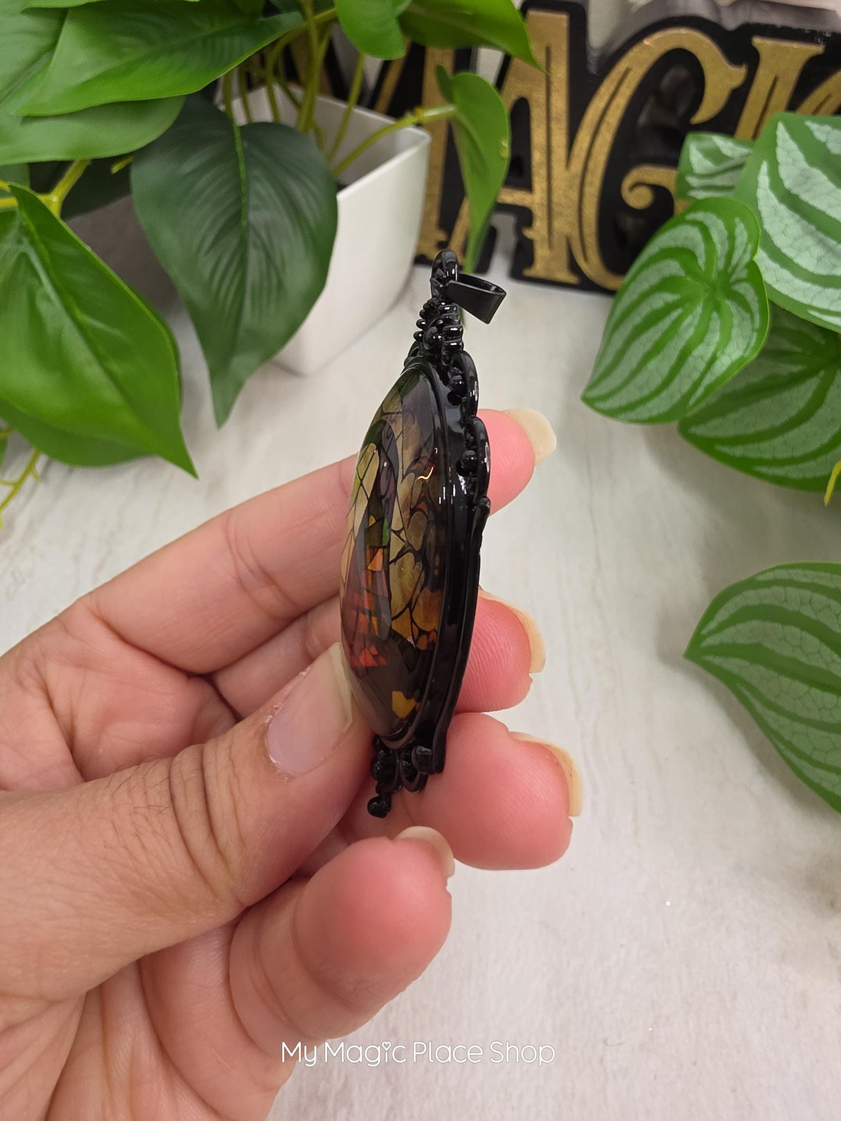 Oval Gothic Witch Hat Pendant, Glass Cabochon Pendant, DIY Jewelry Charm, Witchy Craft Supply, Necklace Making Pendant, Quantity 1