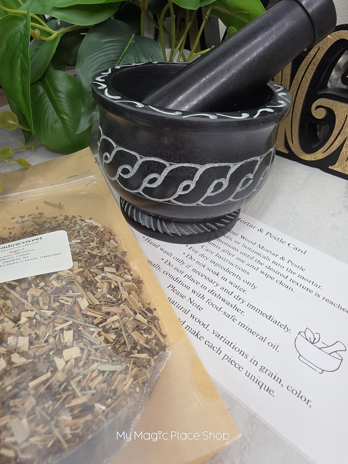 Celtic Soapstone Mortar and Pestle Kit | Herb of Choice Included | Witchcraft | Herbal Altar Tool