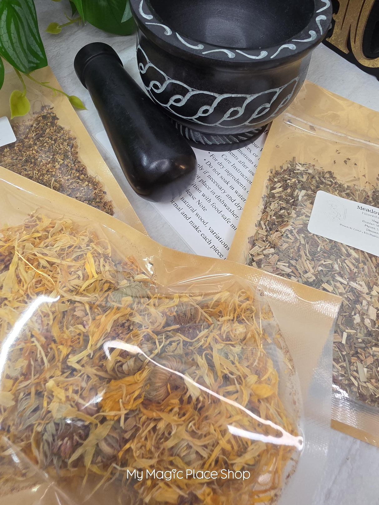 Celtic Soapstone Mortar and Pestle Kit | Herb of Choice Included | Witchcraft | Herbal Altar Tool