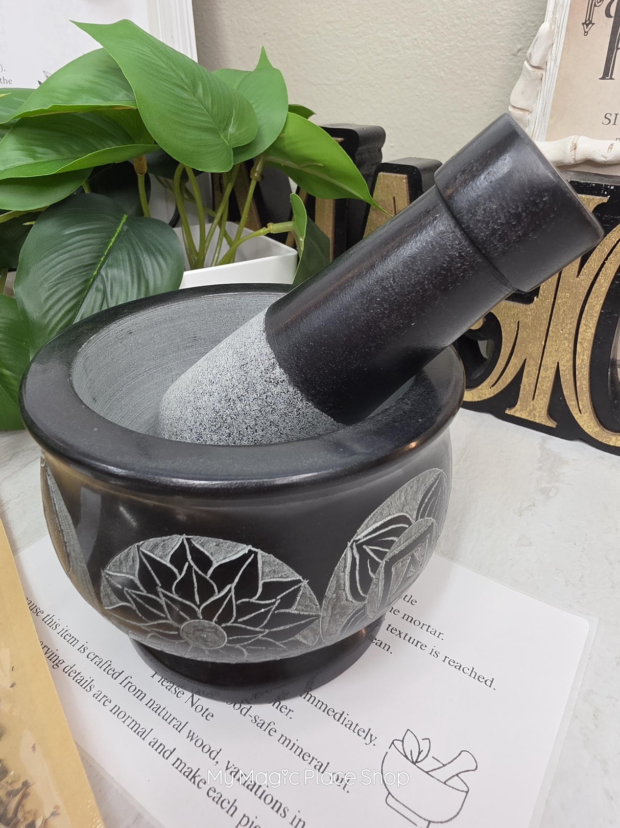 Seven Chakras Soapstone Mortar and Pestle Kit | Herb of Choice Included | Witchcraft | Herbal Altar Tool
