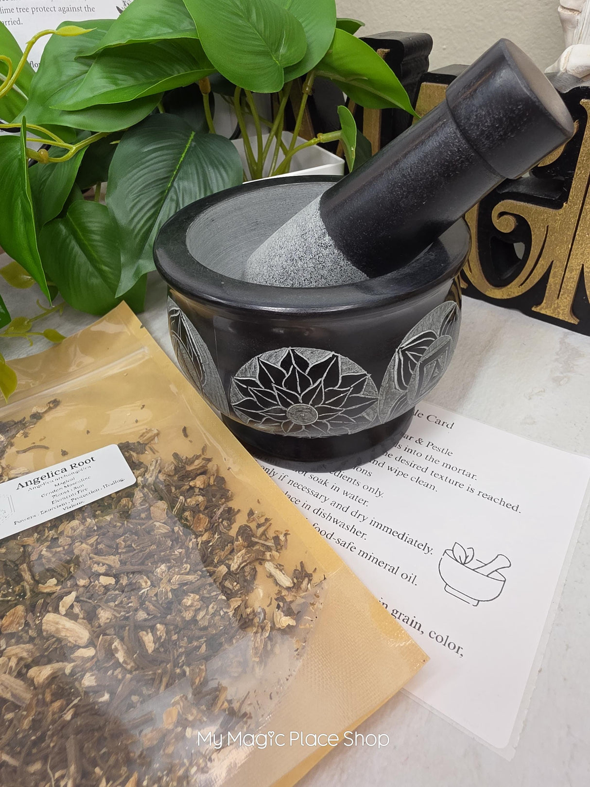 Seven Chakras Soapstone Mortar and Pestle Kit | Herb of Choice Included | Witchcraft | Herbal Altar Tool