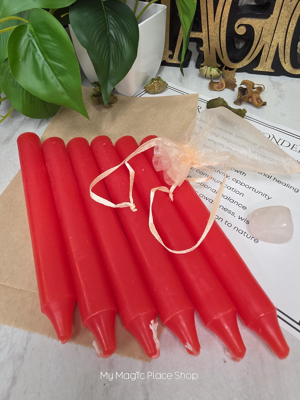 Red 6 Inch Taper Candle Kit, Candles with Crystal & Color Correspondence Guide, Ritual Candle Set, Spiritual Gift