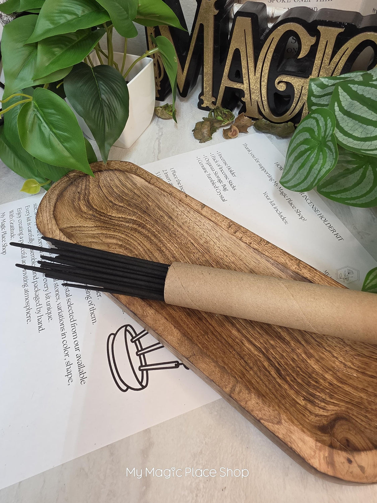 Wooden Canoe Incense Holder Kit, Incense Burner with 20 Incense Sticks, Choose Your Scent, Long Ash Catcher Tray, Meditation Gift Set