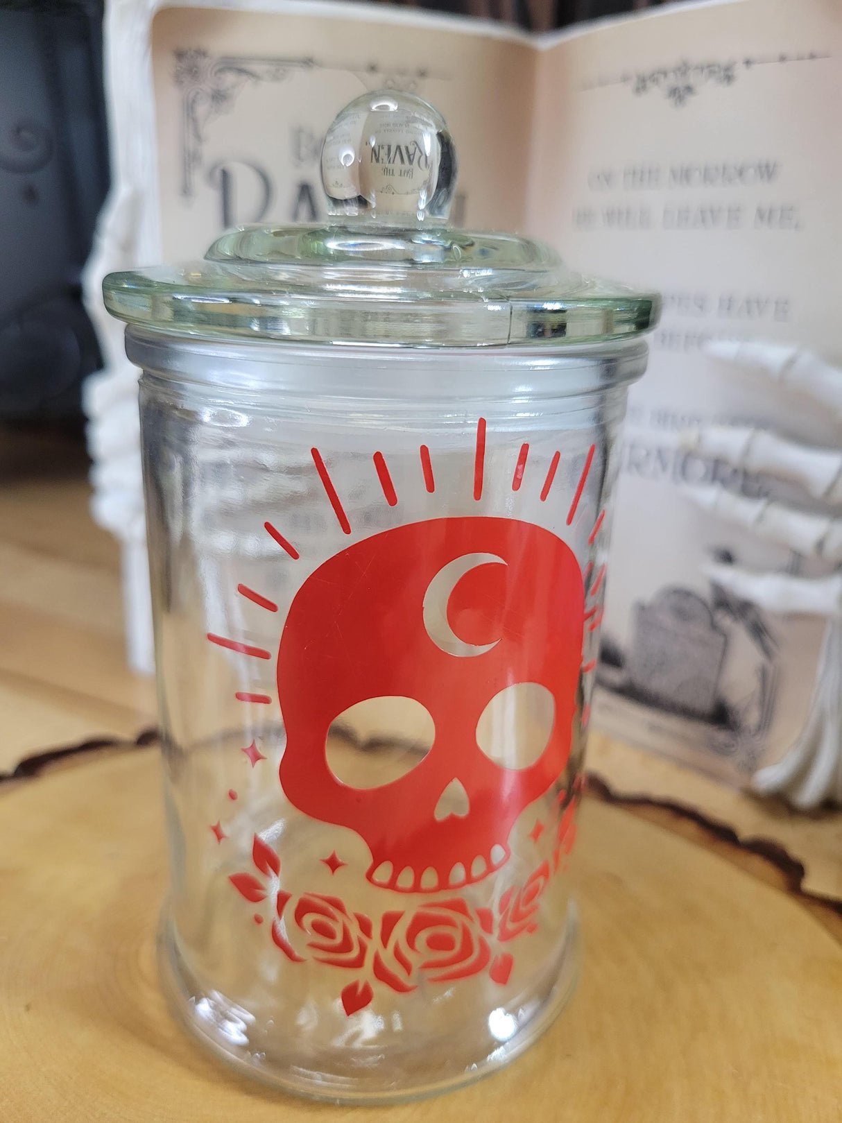 Red Skull Apothecary Jar | Gothic Celestial Moon Skull Storage Container