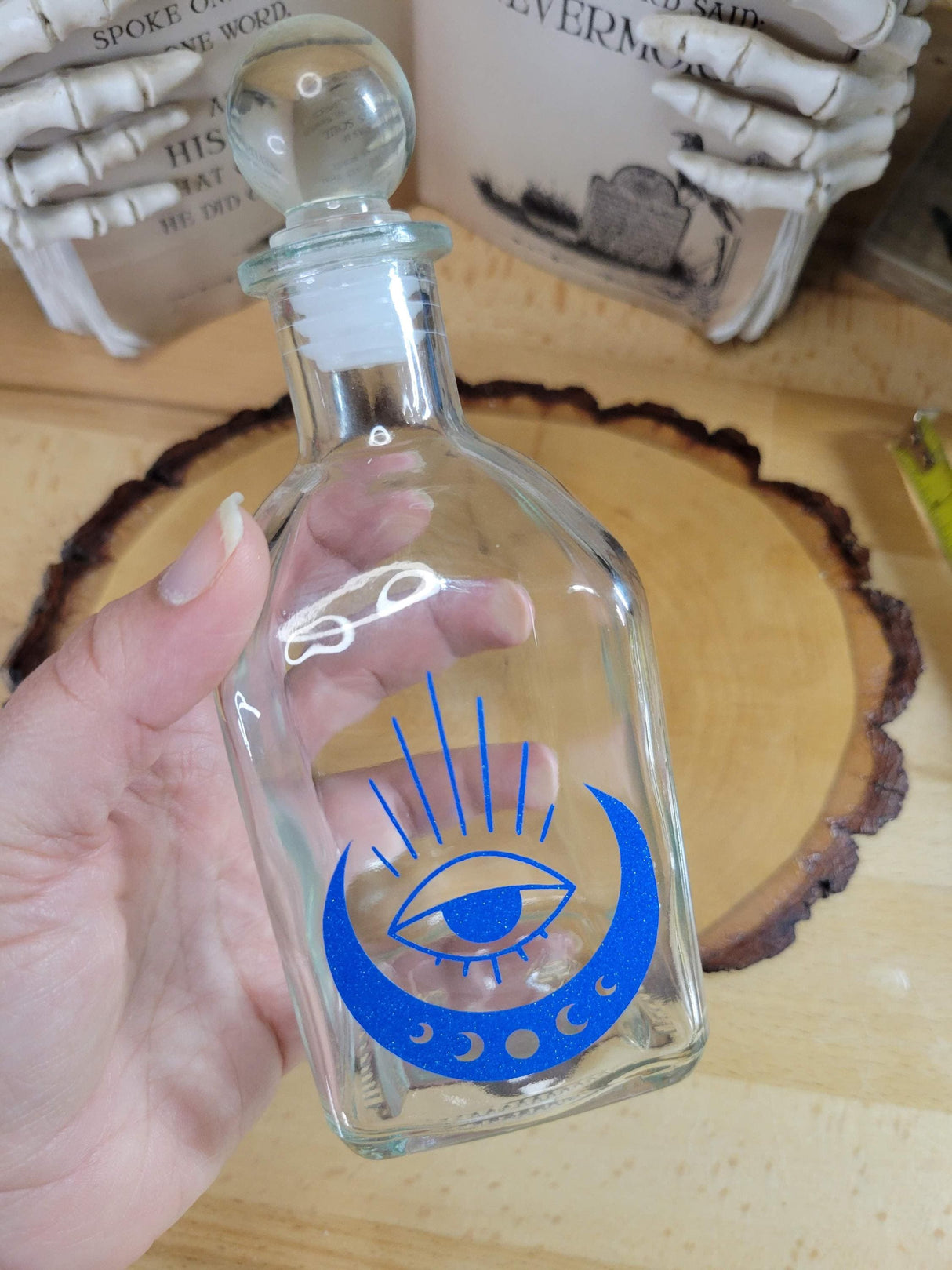 Evil Eye Glass Bottle | Moon Phase Apothecary Bottle | Witchy Decor | Decorative Glass Potion Bottle | Altar Decor | Gothic Home Decor