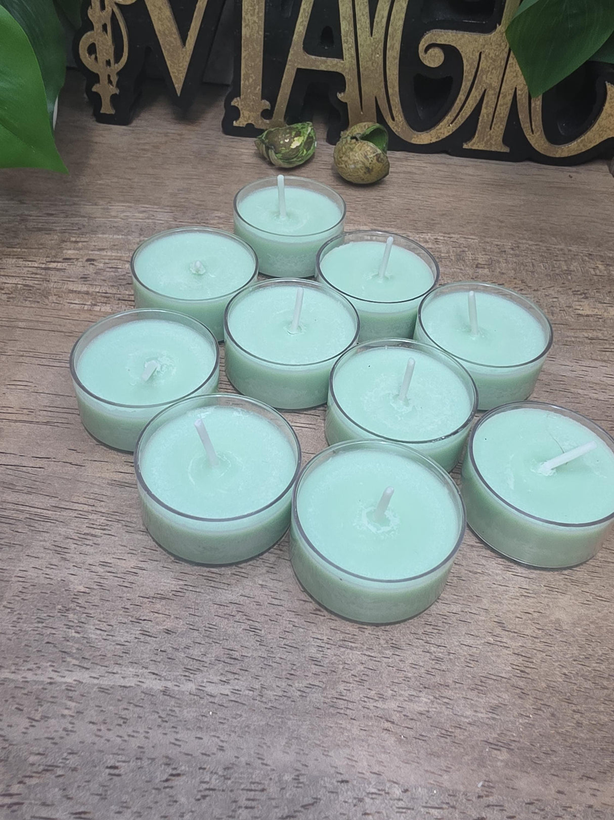 Handmade Soy Wax Tealights, Unscented Green Candles (Set of 6 or 10)