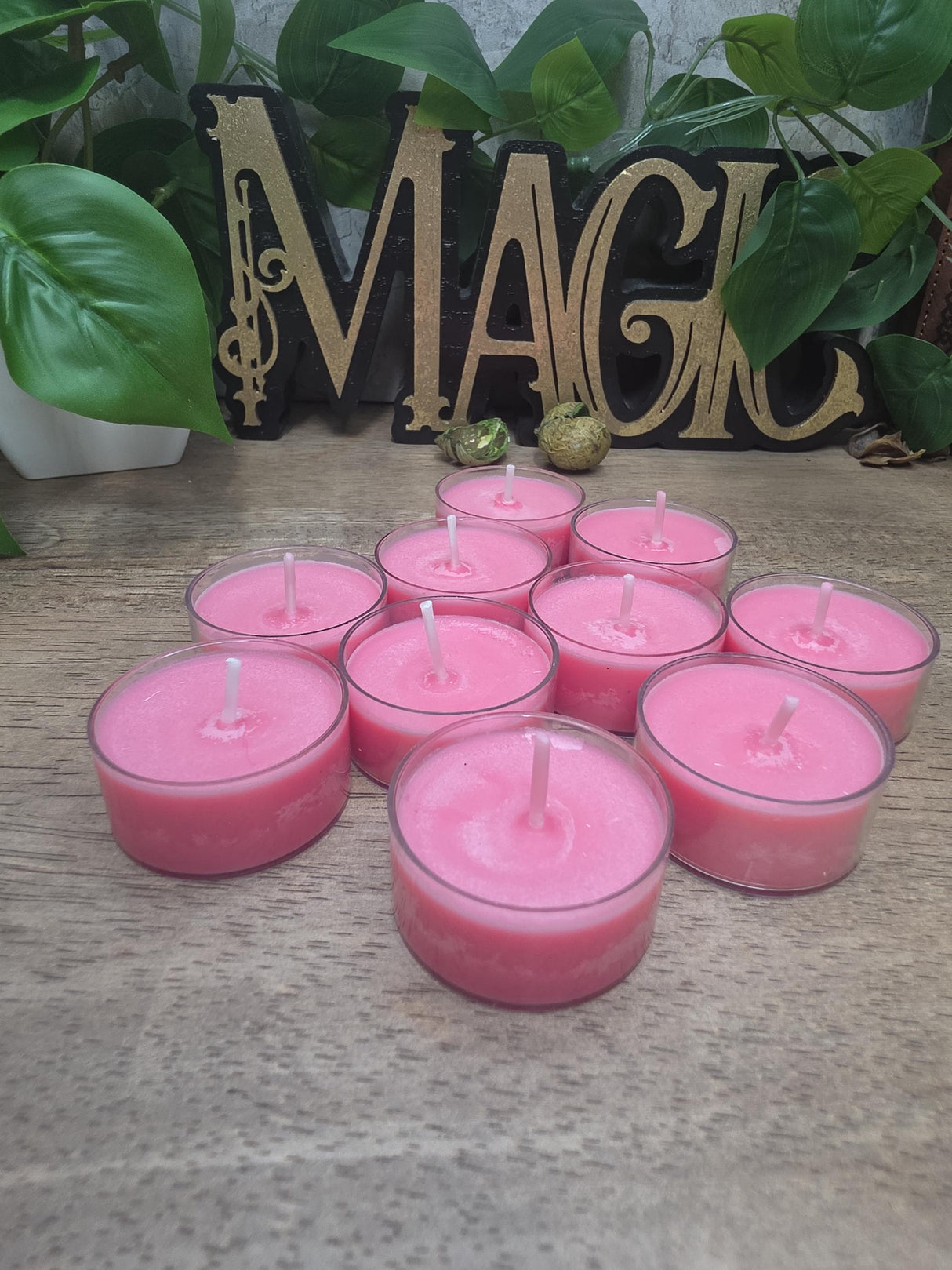 Handmade Soy Wax Tealights, Unscented Pink Candles (Set of 6 or 10)