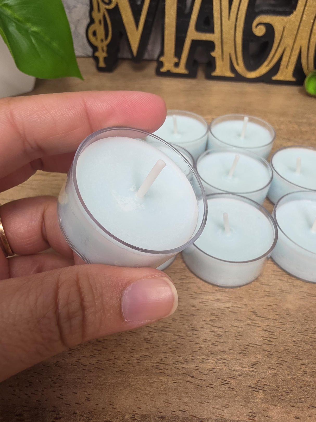 Handmade Soy Wax Tealights, Unscented Light Blue Candles (Set of 6 or 10)