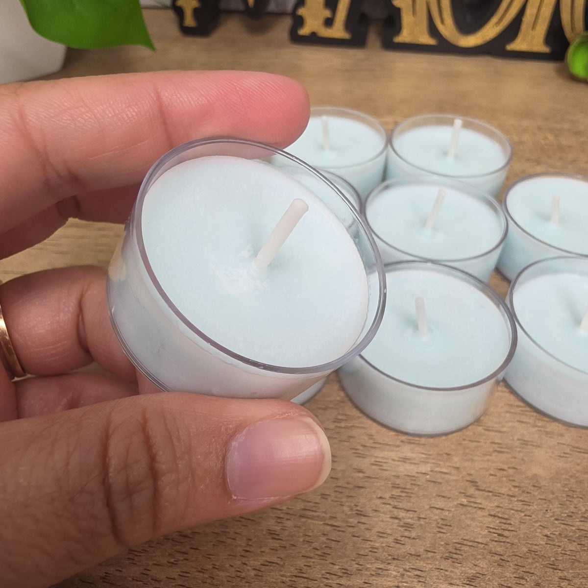 Handmade Soy Wax Tealights, Unscented Light Blue Candles (Set of 6 or 10)