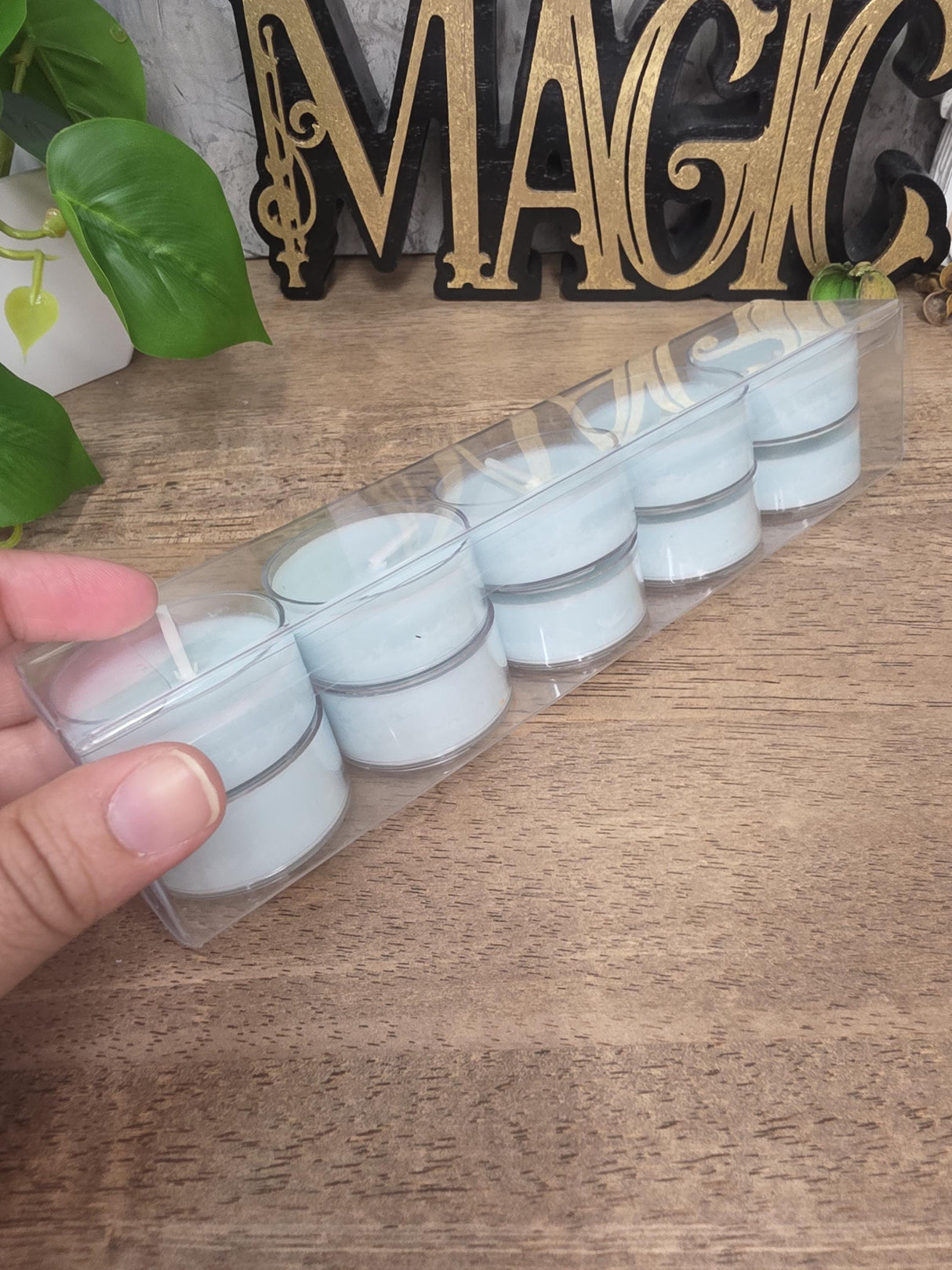 Handmade Soy Wax Tealights, Unscented Light Blue Candles (Set of 6 or 10)