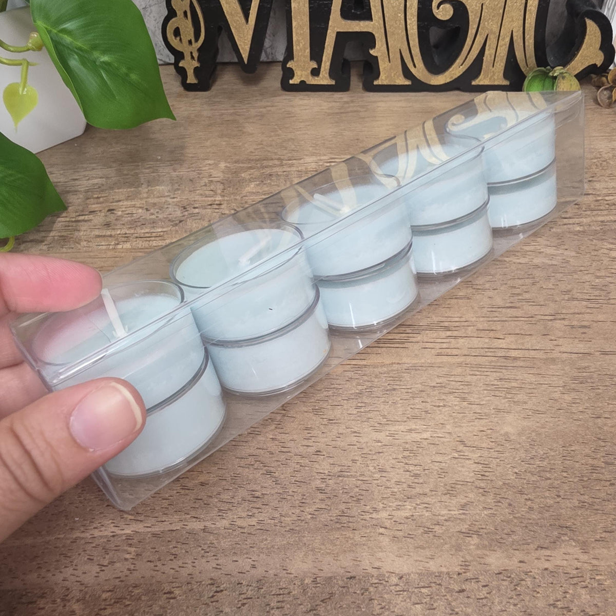 Handmade Soy Wax Tealights, Unscented Light Blue Candles (Set of 6 or 10)