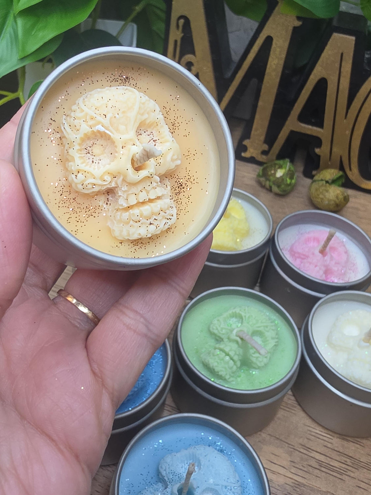 Handmade Skull Soy Wax Candle, 2 oz Tin Candle, Gothic Decor Candle, Witchy Gift, Personalized Color Candle, Small Skull Candle