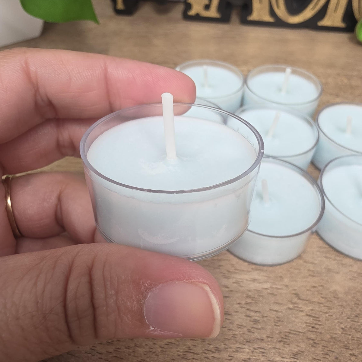Handmade Soy Wax Tealights, Unscented Light Blue Candles (Set of 6 or 10)