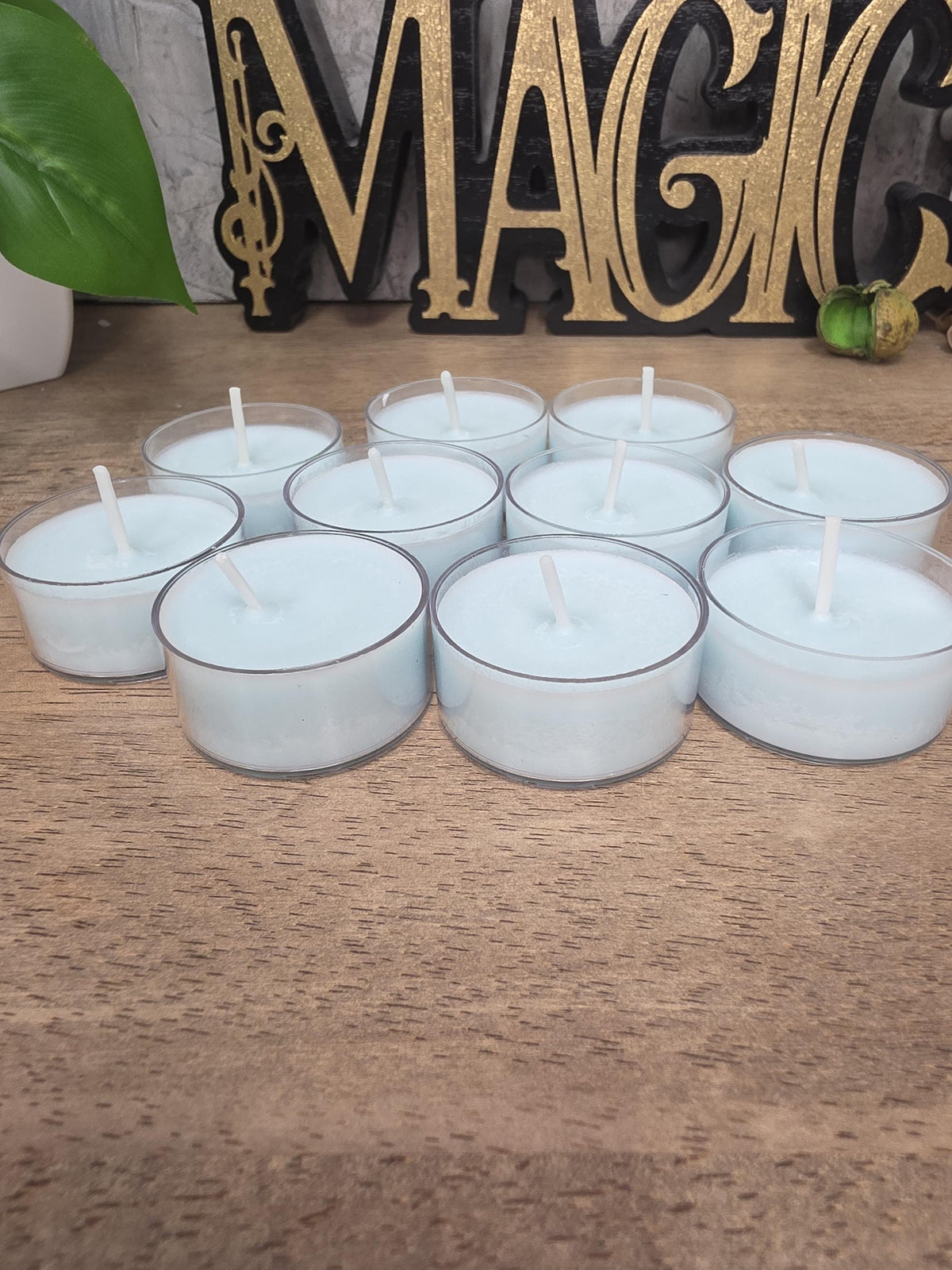Handmade Soy Wax Tealights, Unscented Light Blue Candles (Set of 6 or 10)