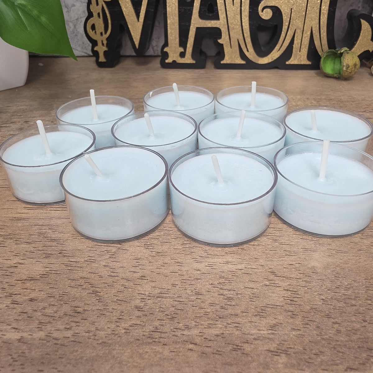Handmade Soy Wax Tealights, Unscented Light Blue Candles (Set of 6 or 10)