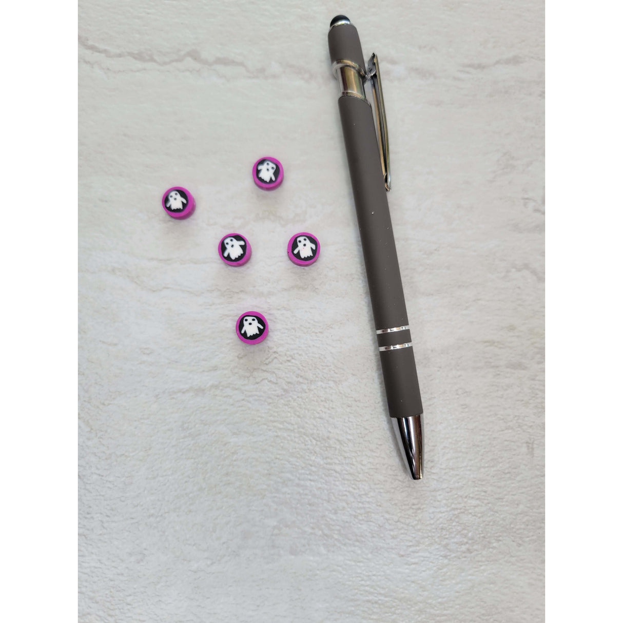 Halloween Theme Handmade Polymer Clay Beads, Flat Round with Ghost -Jewelry Making Kits