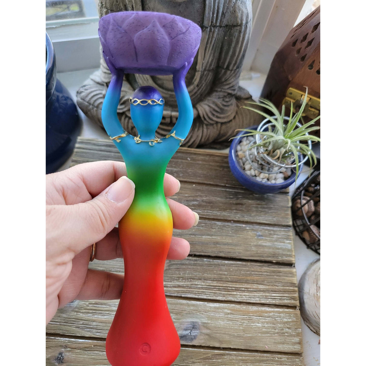 Goddess Seven Chakras Color Candle Holder /Polyresin T-Light Holder Nurturing Goddess/Altar Decoration -Candle Holders