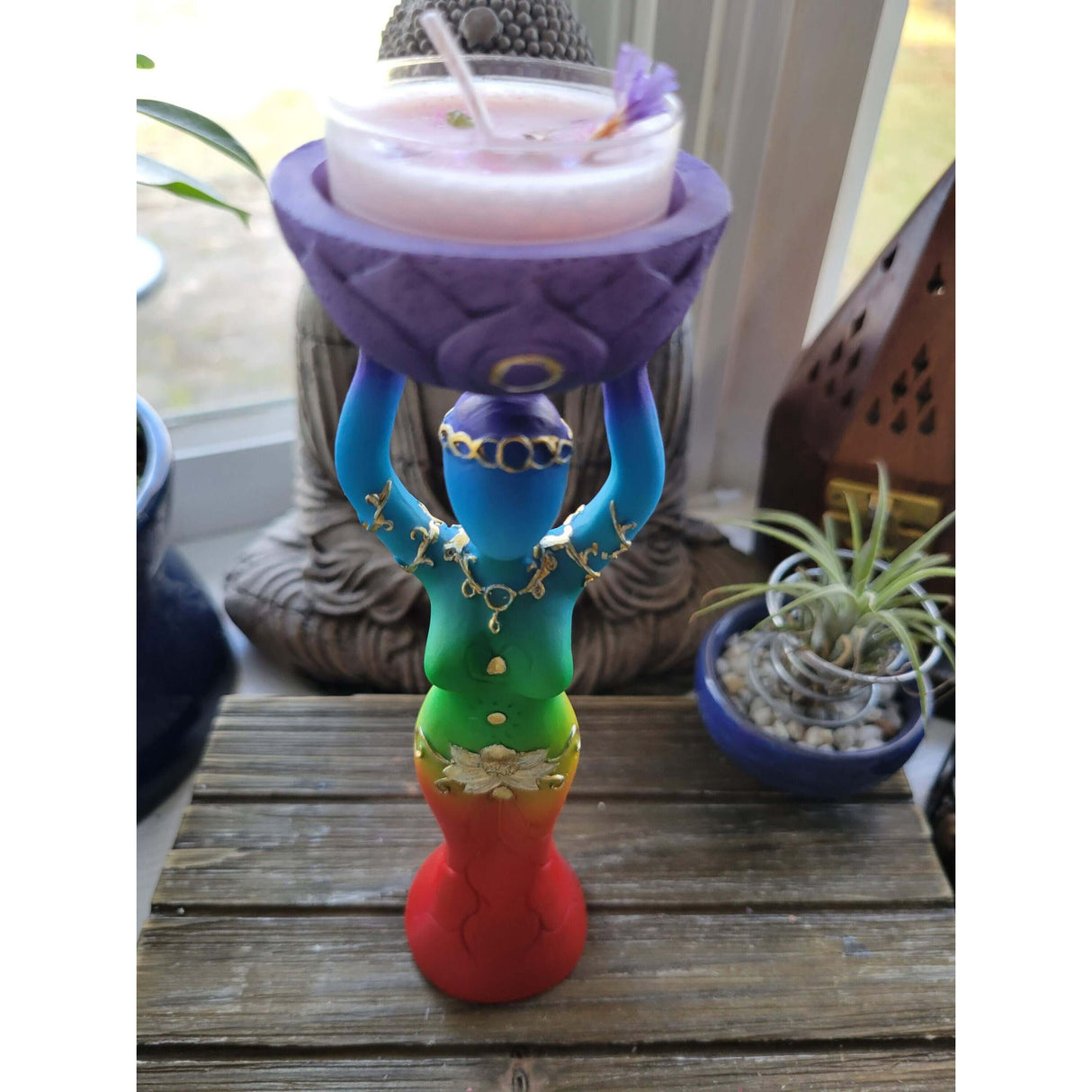 Goddess Seven Chakras Color Candle Holder /Polyresin T-Light Holder Nurturing Goddess/Altar Decoration -Candle Holders