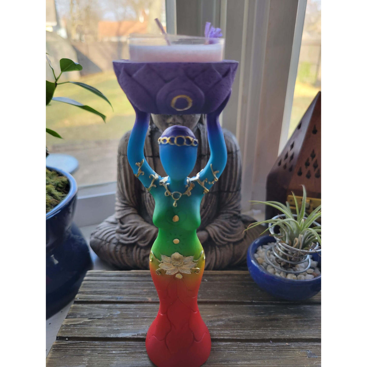 Goddess Seven Chakras Color Candle Holder /Polyresin T-Light Holder Nurturing Goddess/Altar Decoration -Candle Holders