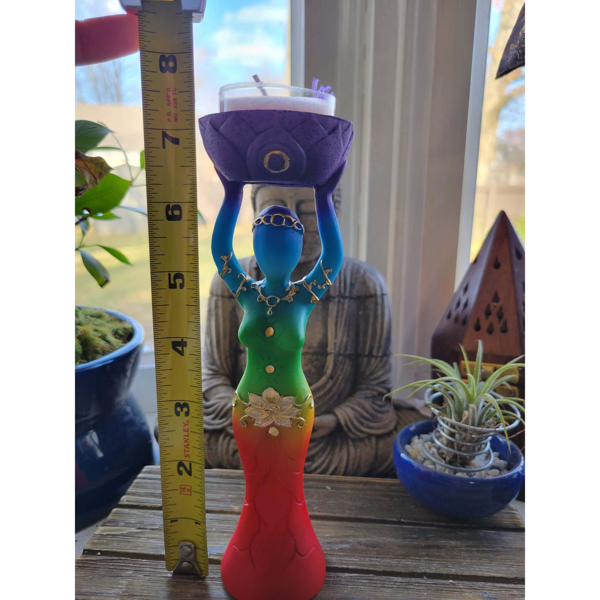 Goddess Seven Chakras Color Candle Holder /Polyresin T-Light Holder Nurturing Goddess/Altar Decoration -Candle Holders