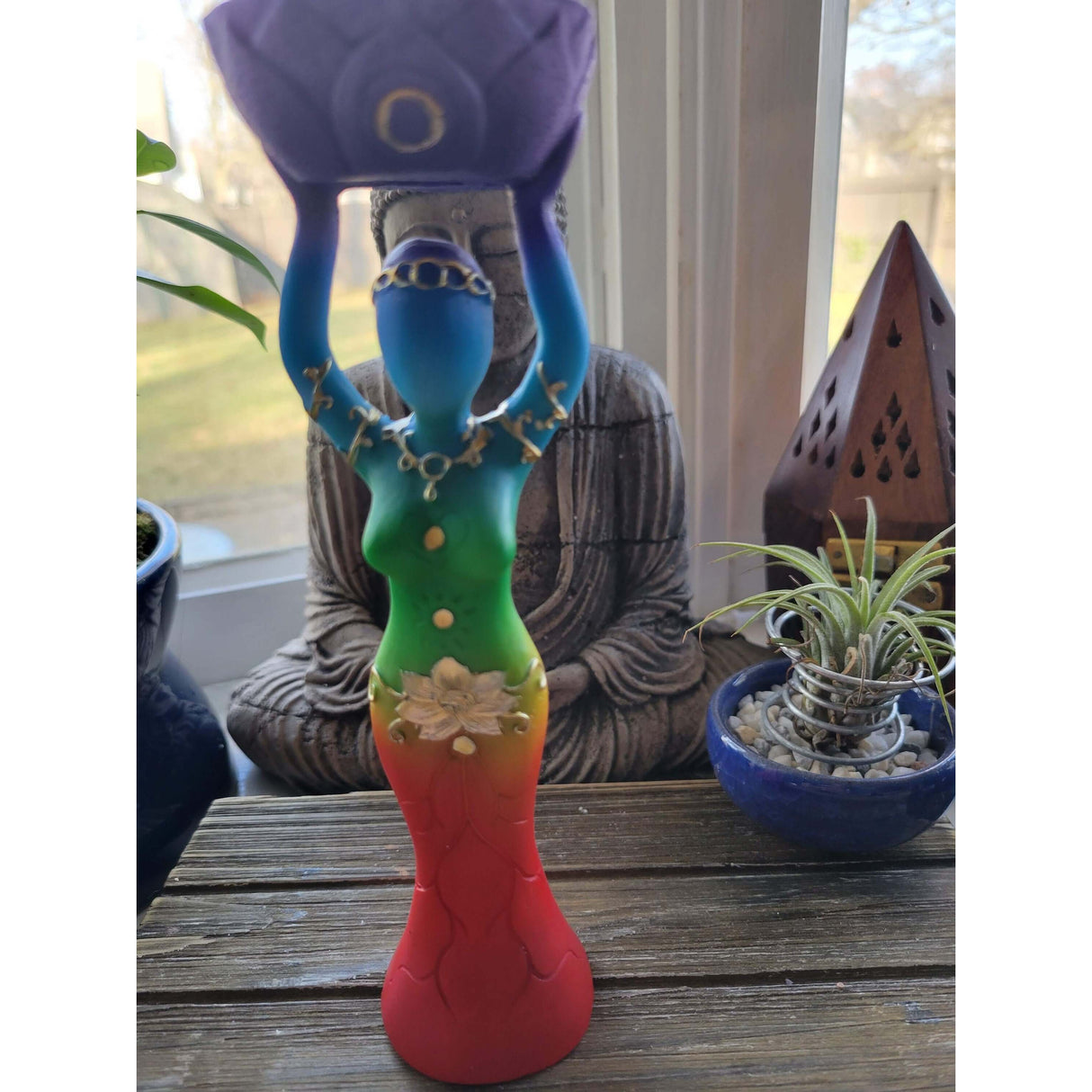 Goddess Seven Chakras Color Candle Holder /Polyresin T-Light Holder Nurturing Goddess/Altar Decoration -Candle Holders