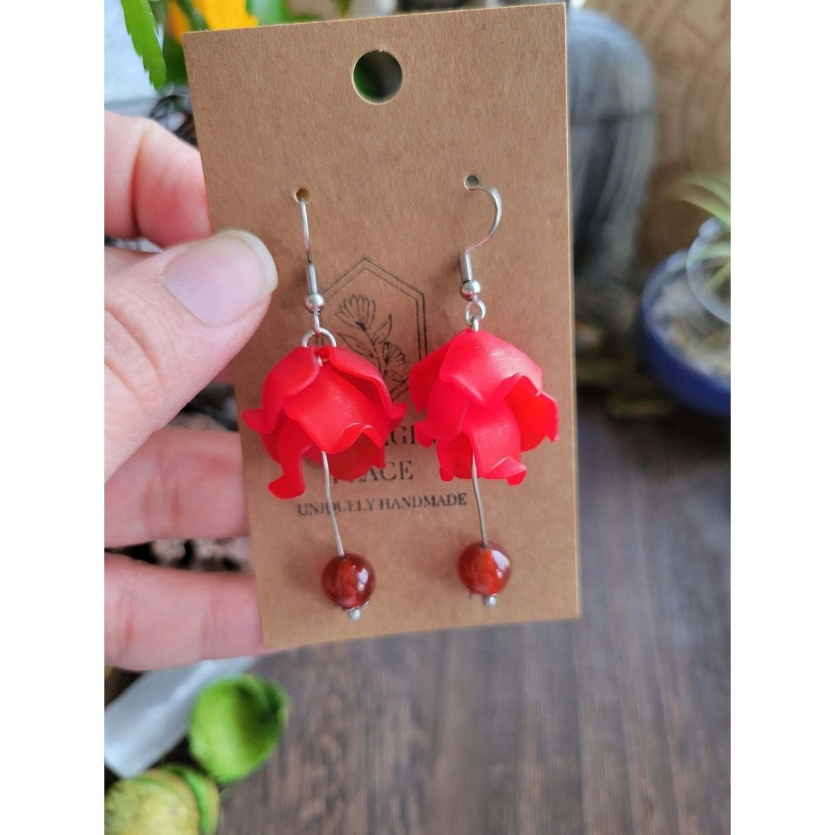 Acrylic Pendants and Natural Gemstone, Flower, Mixed Color, Crystal Earrings -Earrings