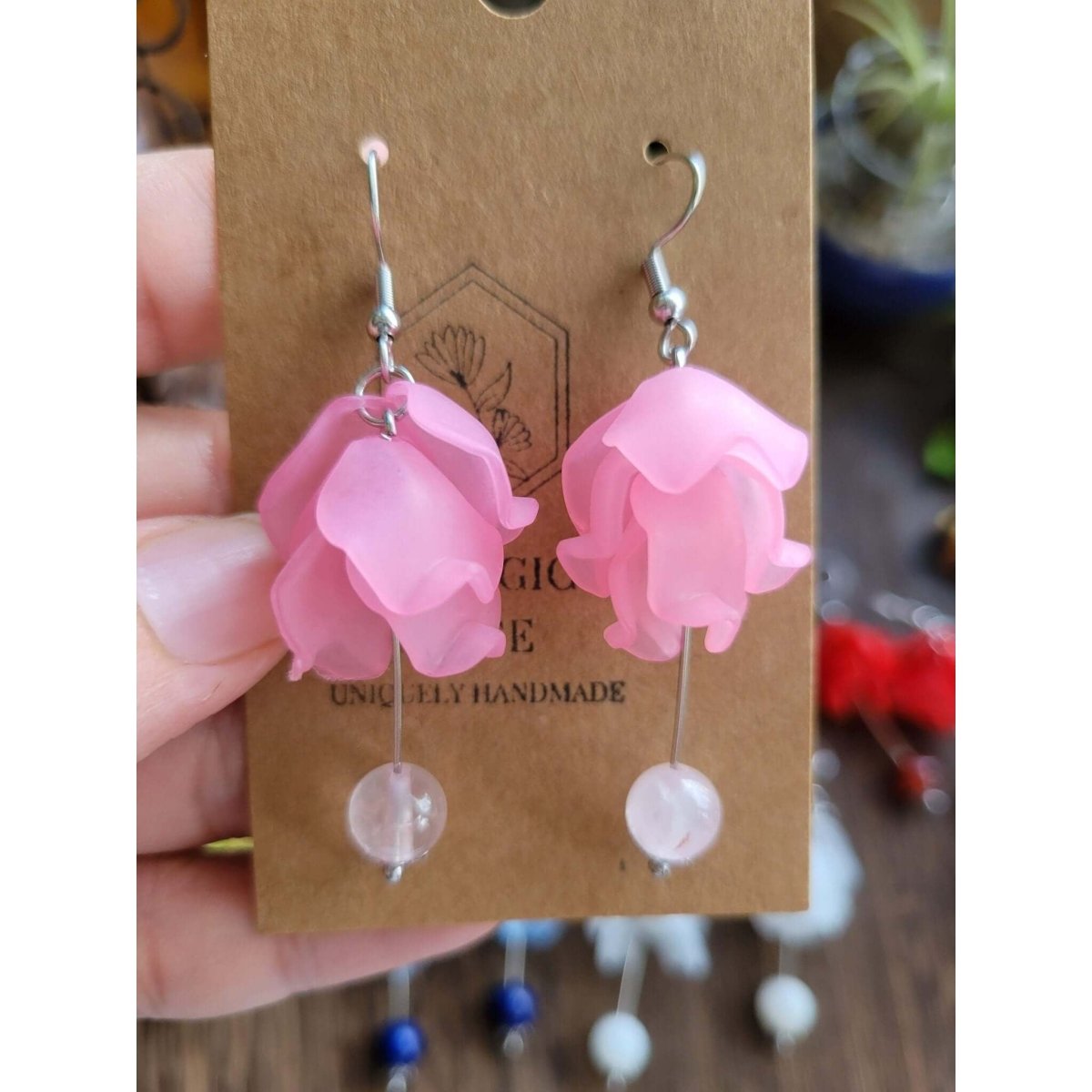 Acrylic Pendants and Natural Gemstone, Flower, Mixed Color, Crystal Earrings -Earrings