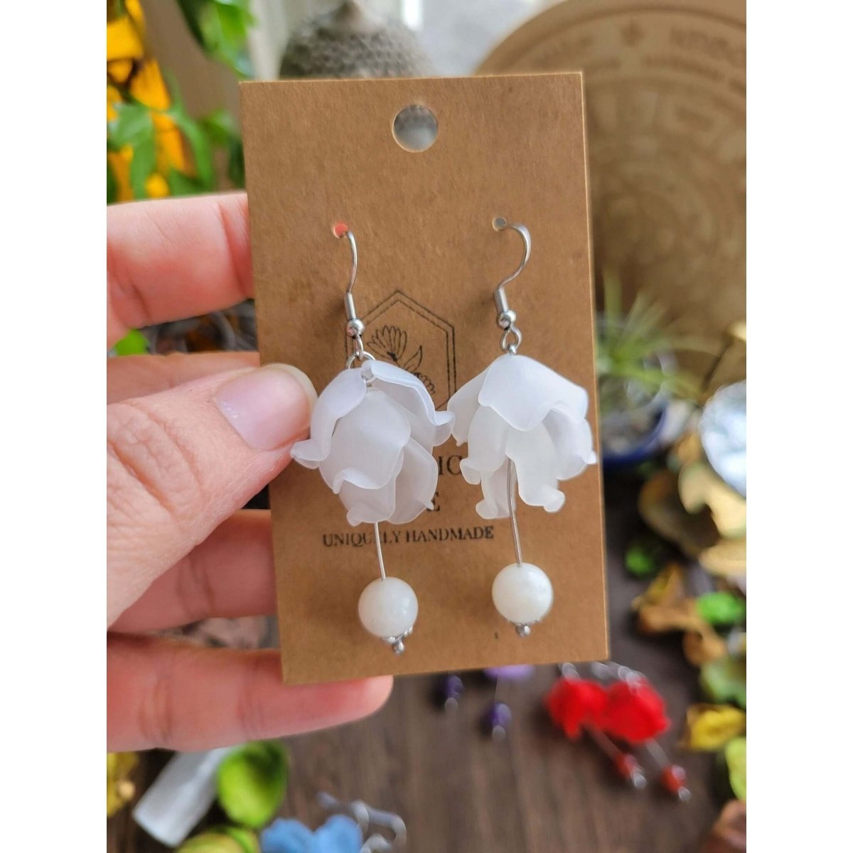 Acrylic Pendants and Natural Gemstone, Flower, Mixed Color, Crystal Earrings -Earrings