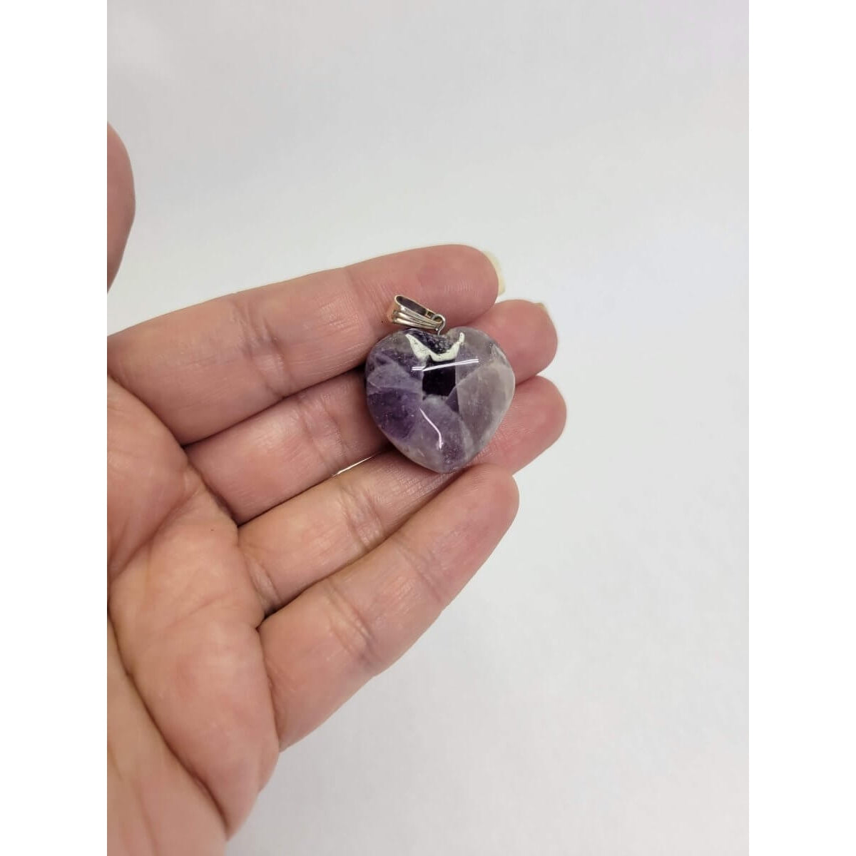 Amethyst / Clear Quartz Heart Shaped Crystal Pendant with Cord -Charms & Pendants