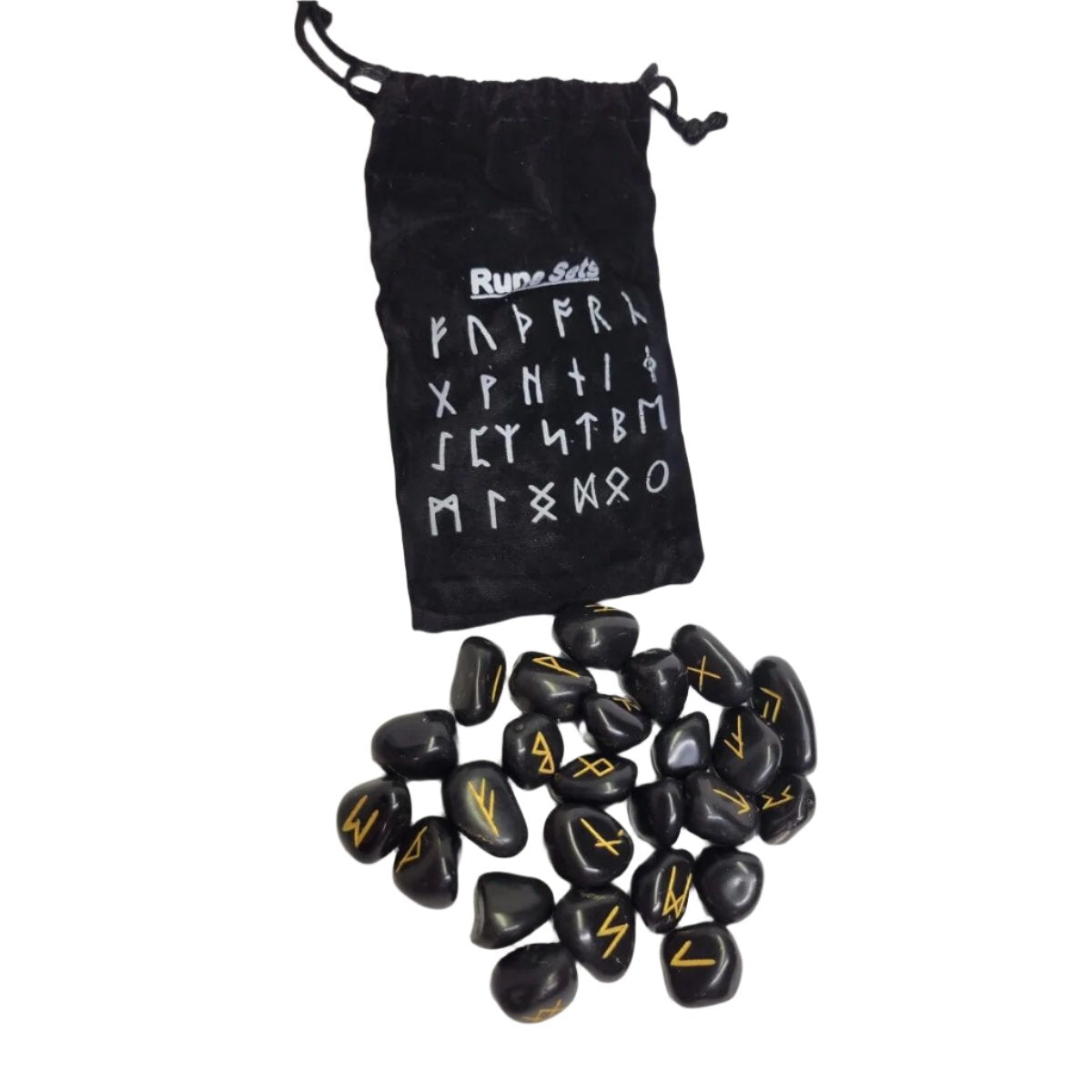 Black Agate Rune stone set with Black Pouch (25 stone set) -Crystals