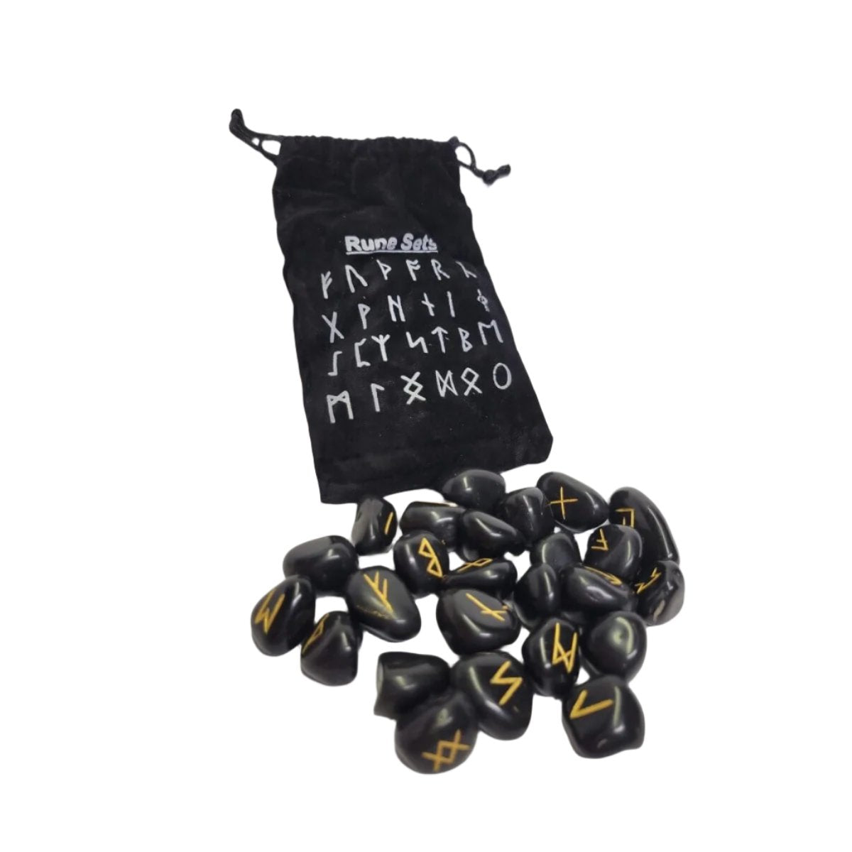Black Agate Rune stone set with Black Pouch (25 stone set) -Crystals