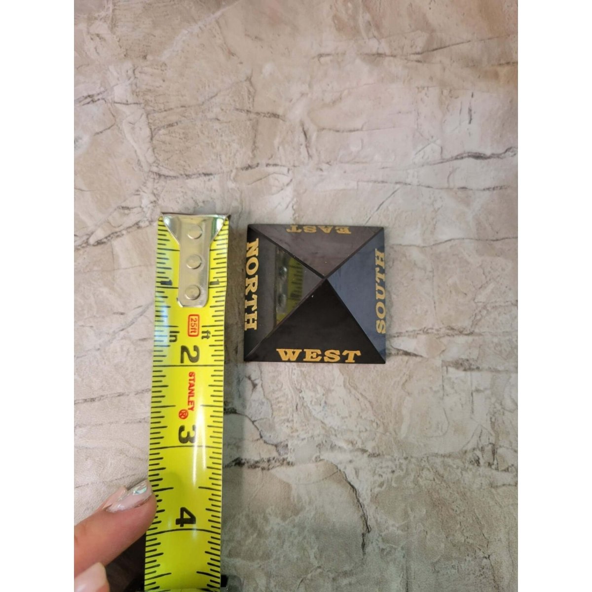 Black Agate, Selenite Engraved Crystal Directional Pyramid -Crystals