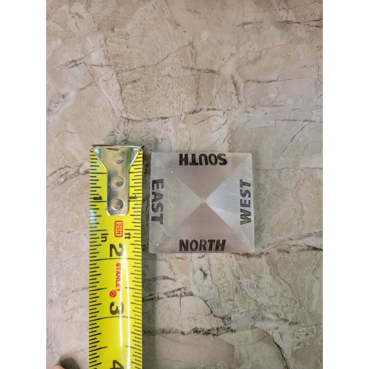 Black Agate, Selenite Engraved Crystal Directional Pyramid -Crystals