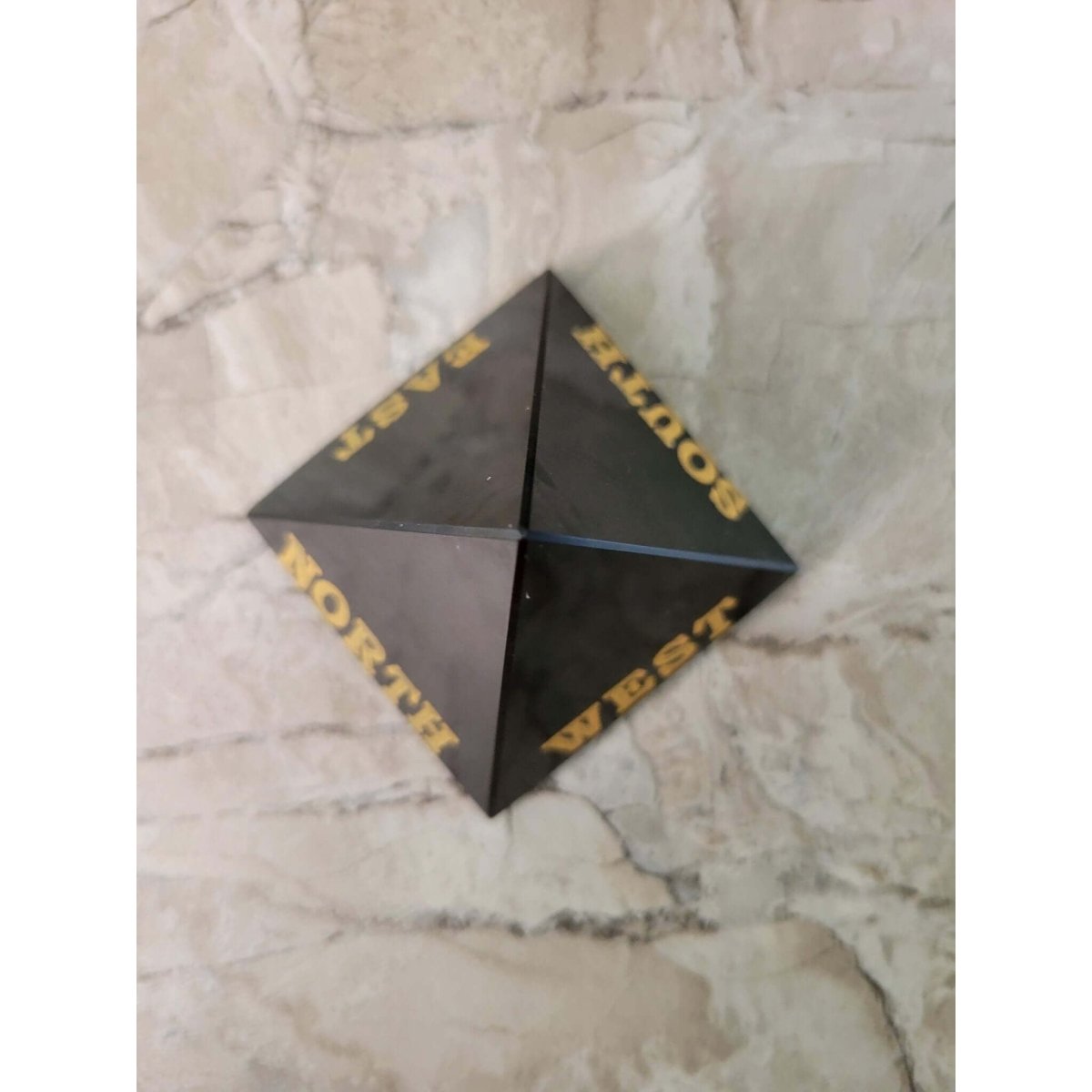 Black Agate, Selenite Engraved Crystal Directional Pyramid -Crystals
