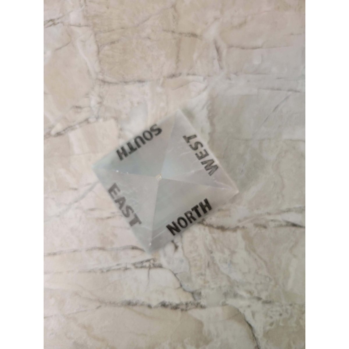 Black Agate, Selenite Engraved Crystal Directional Pyramid -Crystals