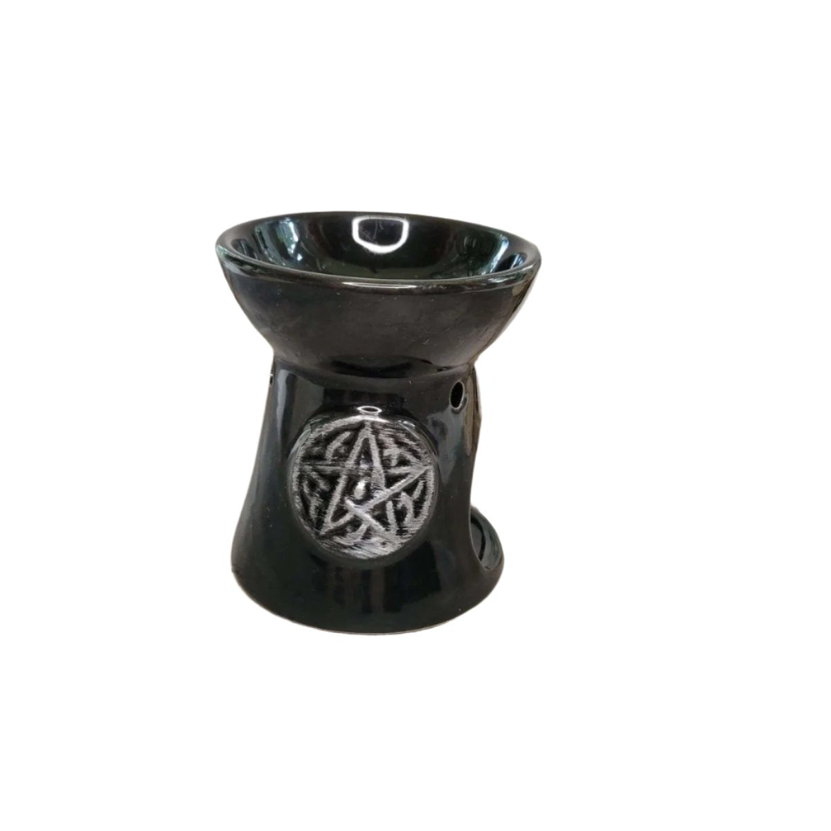 Black Pentagram Oil Burner , Wax Warmer, Metaphysical Décor, Handmade Ceramic -Candle & Oil Warmers