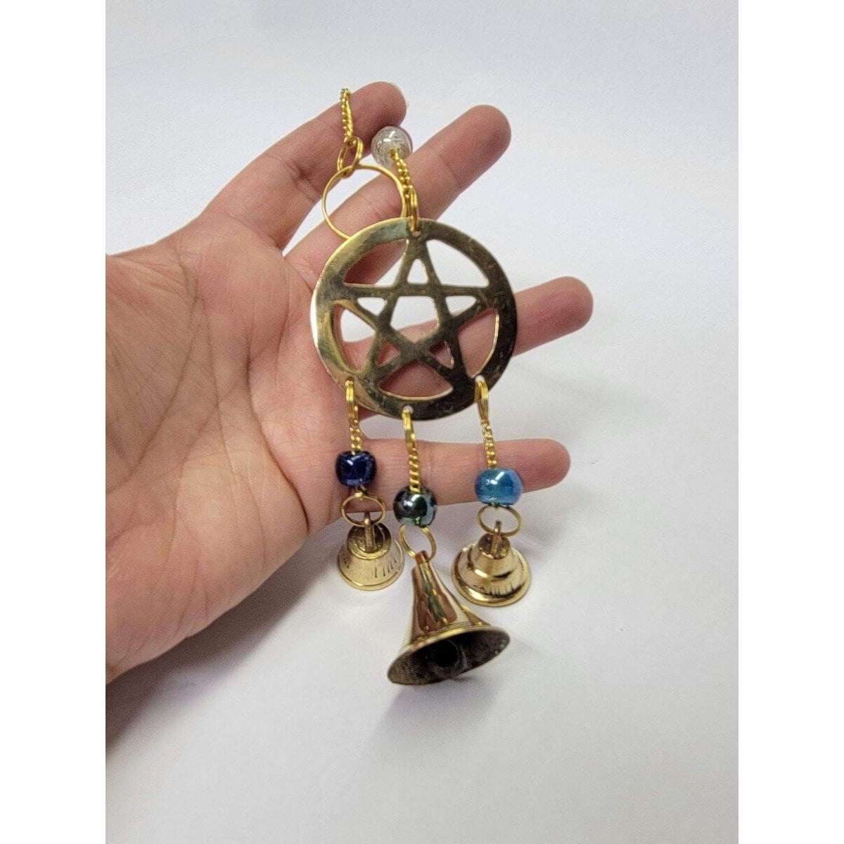 Brass Wind Chime with bells Pentacle / Witch Bells -Wind Chimes
