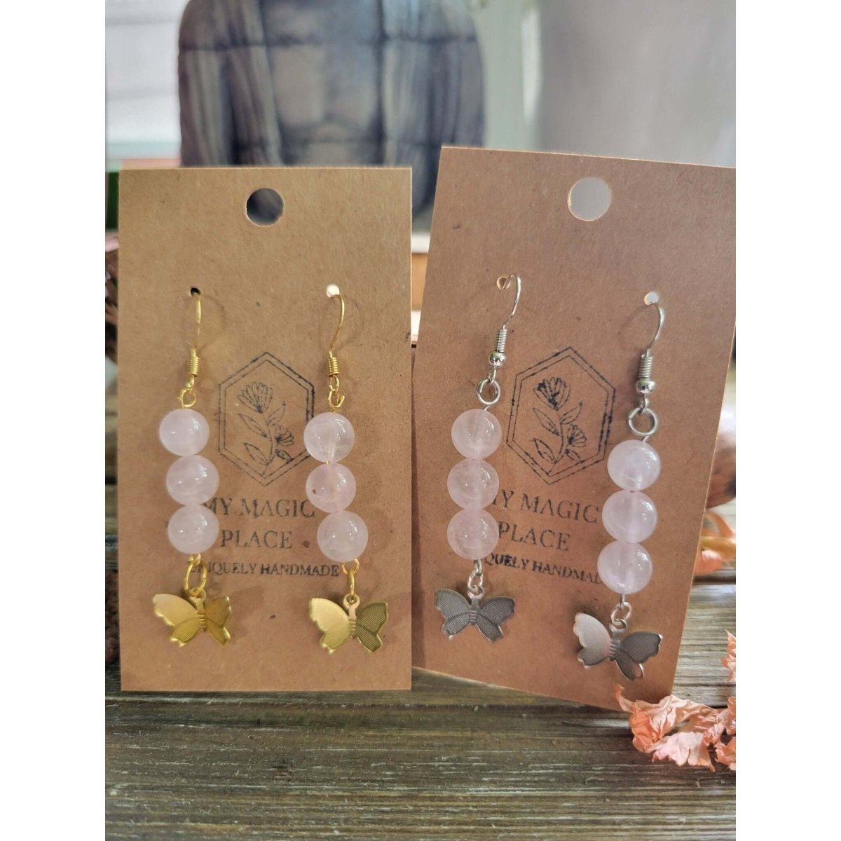 Butterfly Charms Crystal Earrings ,Stacked Stone Drop Earrings |Charm and Crystal Earrings -