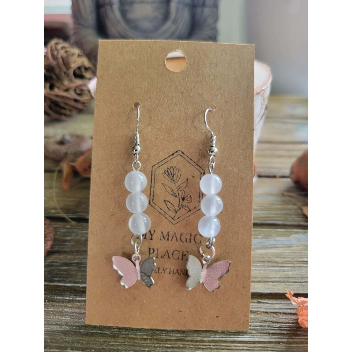 Butterfly Charms Crystal Earrings ,Stacked Stone Drop Earrings |Charm and Crystal Earrings -
