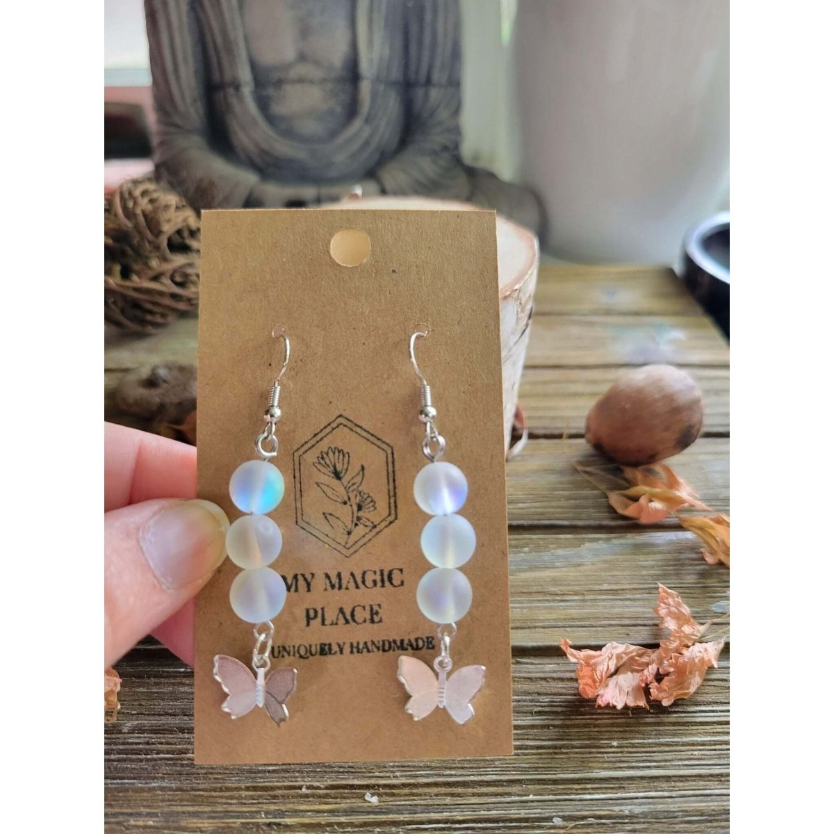 Butterfly Charms Crystal Earrings ,Stacked Stone Drop Earrings |Charm and Crystal Earrings -