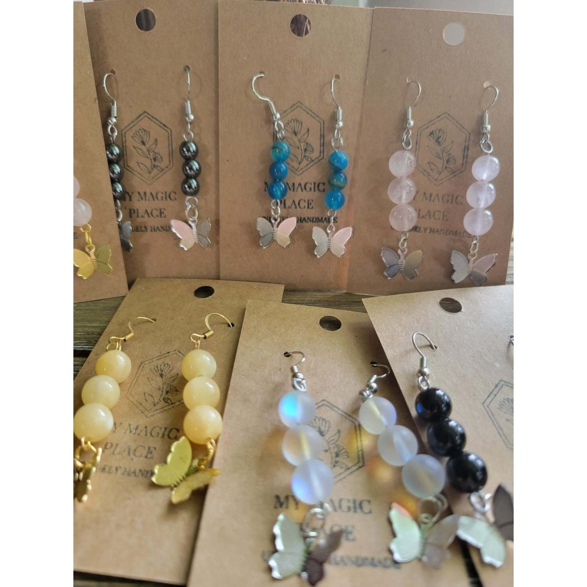 Butterfly Charms Crystal Earrings ,Stacked Stone Drop Earrings |Charm and Crystal Earrings -