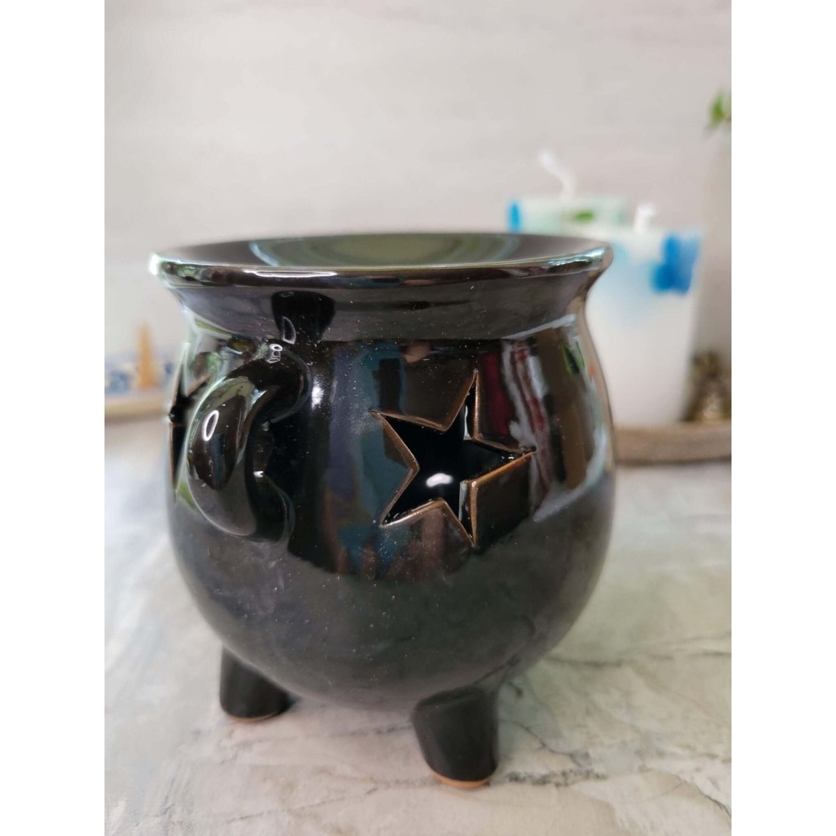 Ceramic Cauldron Oil Burner , Wax Warmer, Metaphysical Décor, Handmade Ceramic -Candle & Oil Warmers