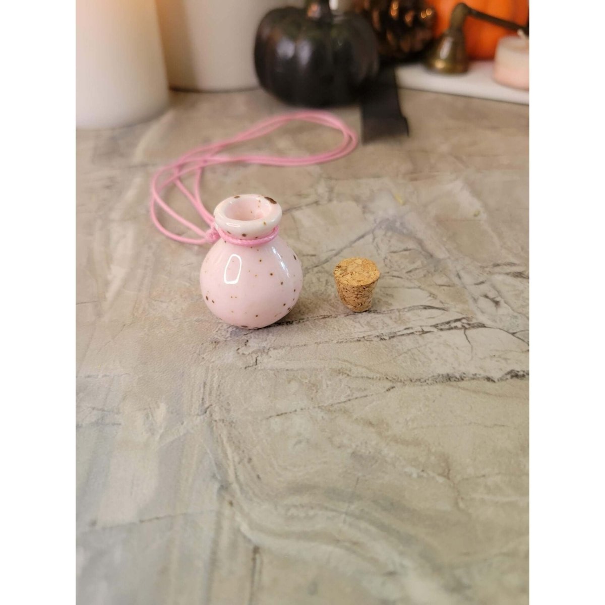 Ceramic Perfume Bottle Pendant Necklace , Essential Oil Vial Necklace -Charms & Pendants