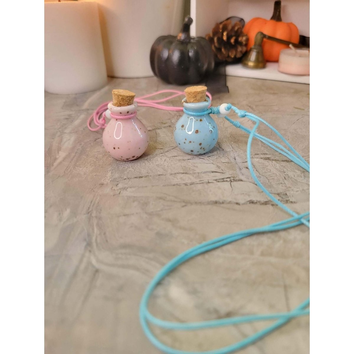 Ceramic Perfume Bottle Pendant Necklace , Essential Oil Vial Necklace -Charms & Pendants