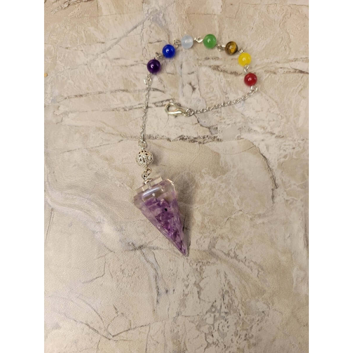 Chakra Jewelry, Resin Dowsing Pendulum, with Natural Mixed Gemstone Beads Inside -Pendulum
