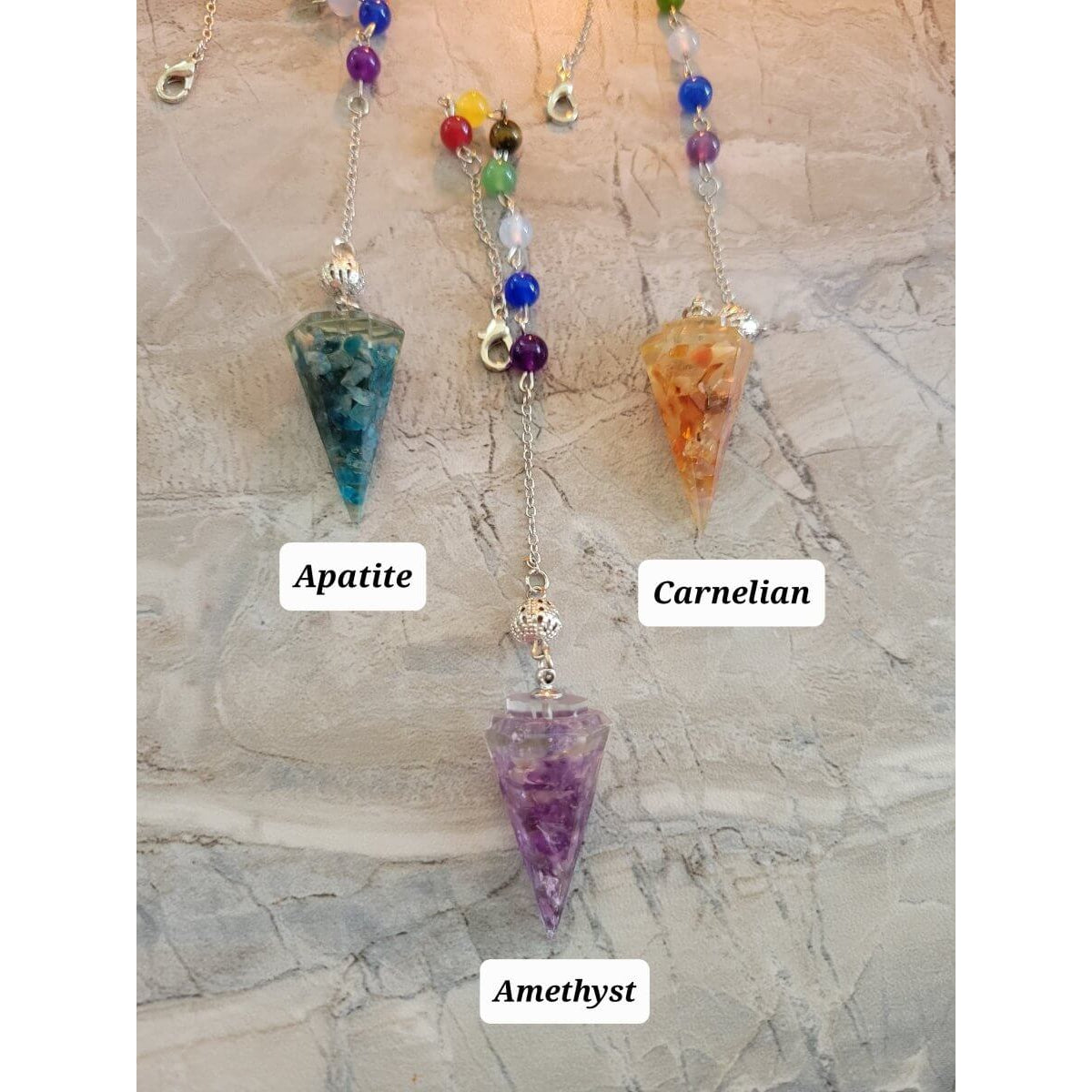 Chakra Jewelry, Resin Dowsing Pendulum, with Natural Mixed Gemstone Beads Inside -Pendulum